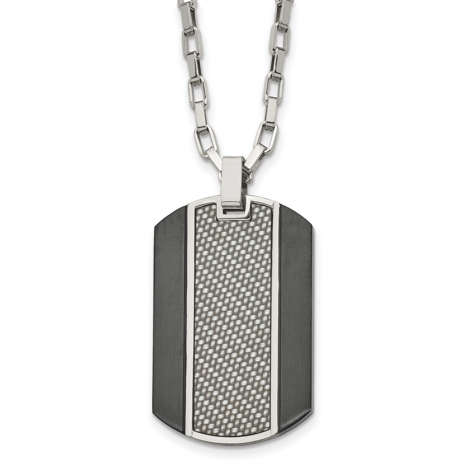 Stainless Steel Black IP Grey Carbon Fiber Inlay Necklace