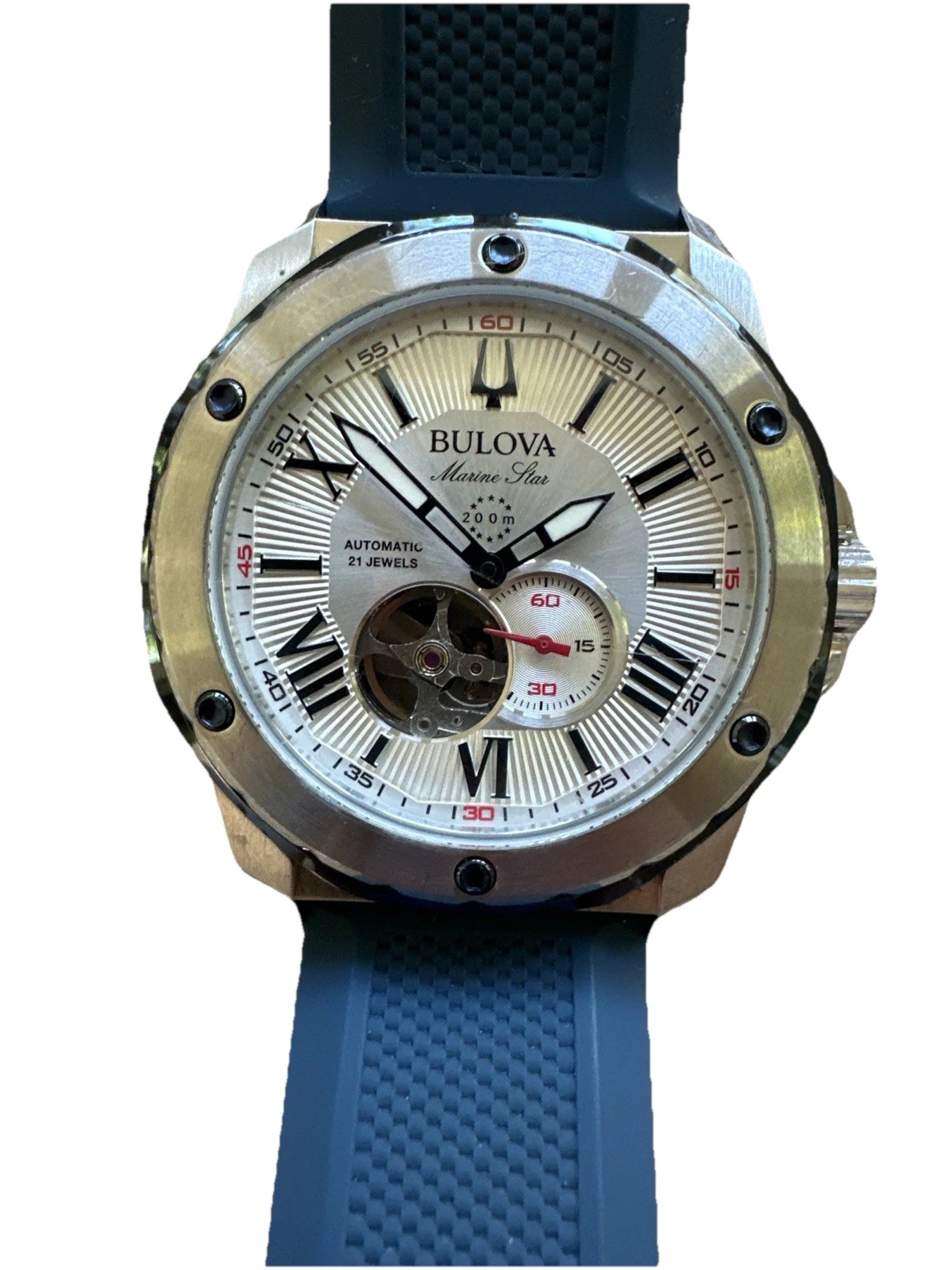Bulova Marine Star 98A225 45mm Silver White, Heartbeat Skeleton, Stainless Steel