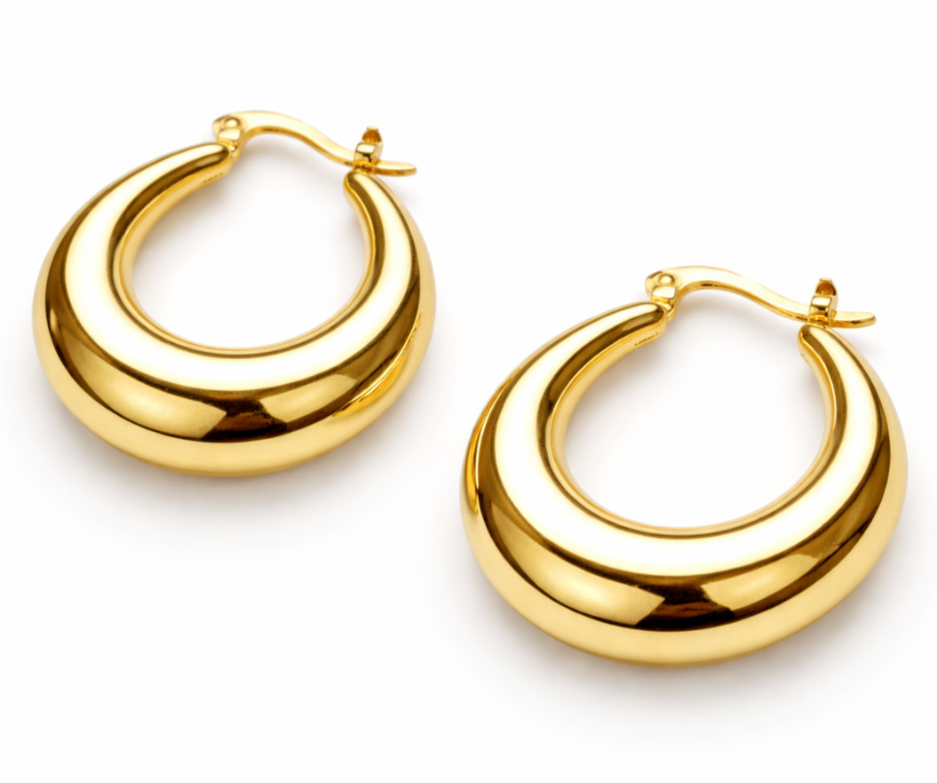1/200 14K Yellow Gold Oro Overlay French Creole Hoop Earrings Women Ladies mm in