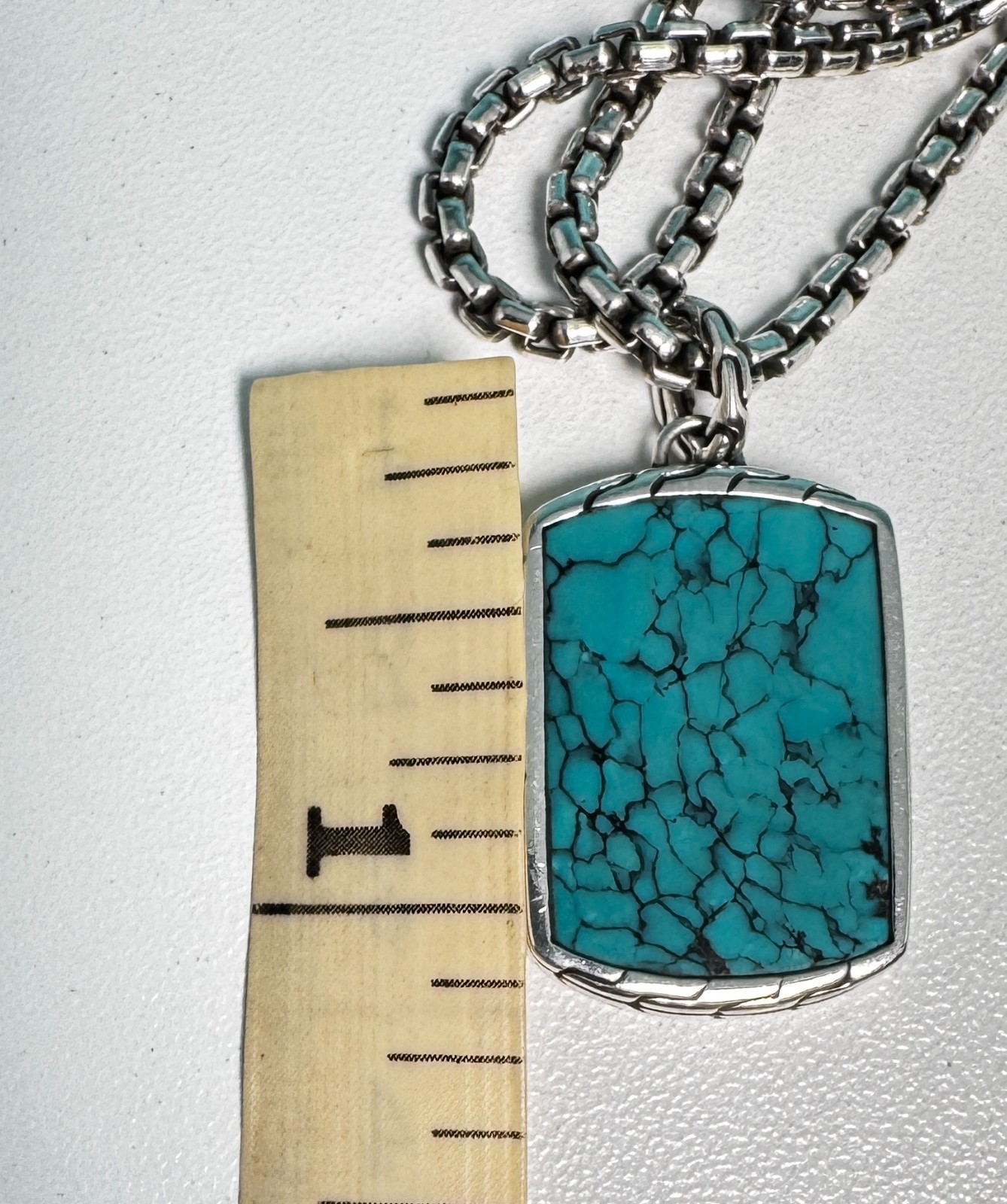 John Hardy Turquoise Pendant with Sterling Silver 2.7mm Box Chain