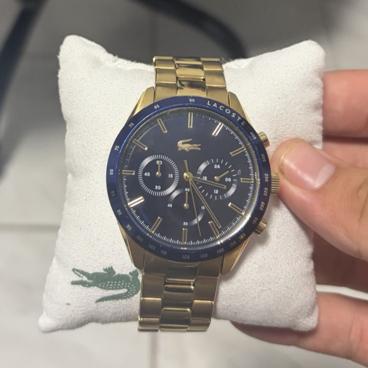 Lacoste Men’s Quartz Analog Watch Blue Dial Date 24-Hour Gold Bracelet