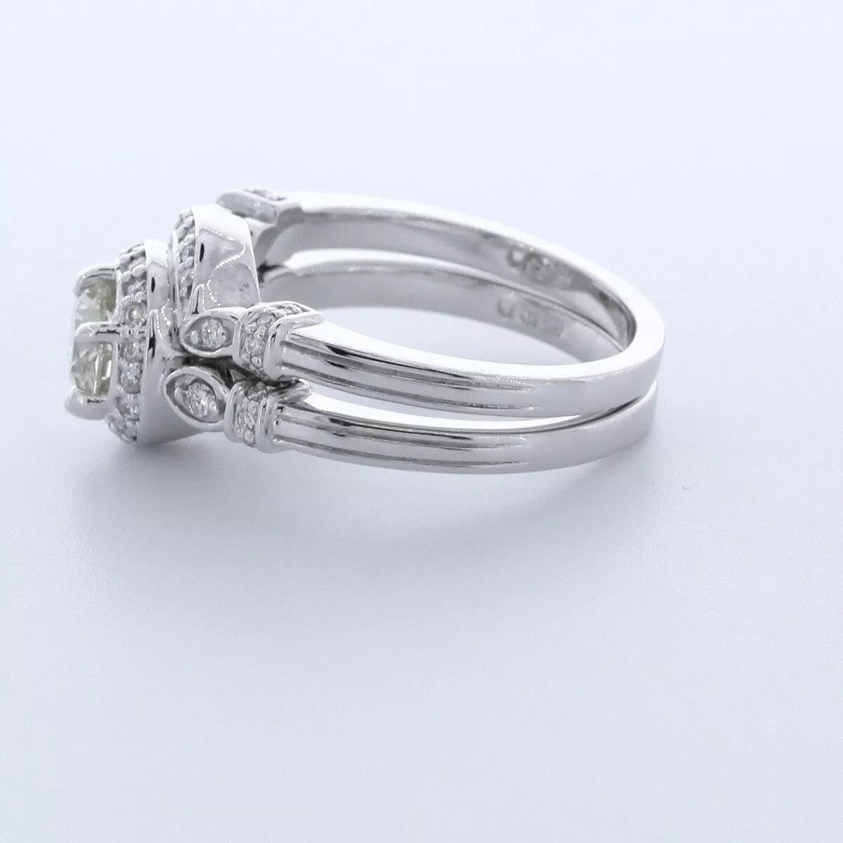 Engagement Ring Set 14K White Gold Halo 1.83 Carat Round Lab-Grown Diamond G VS2