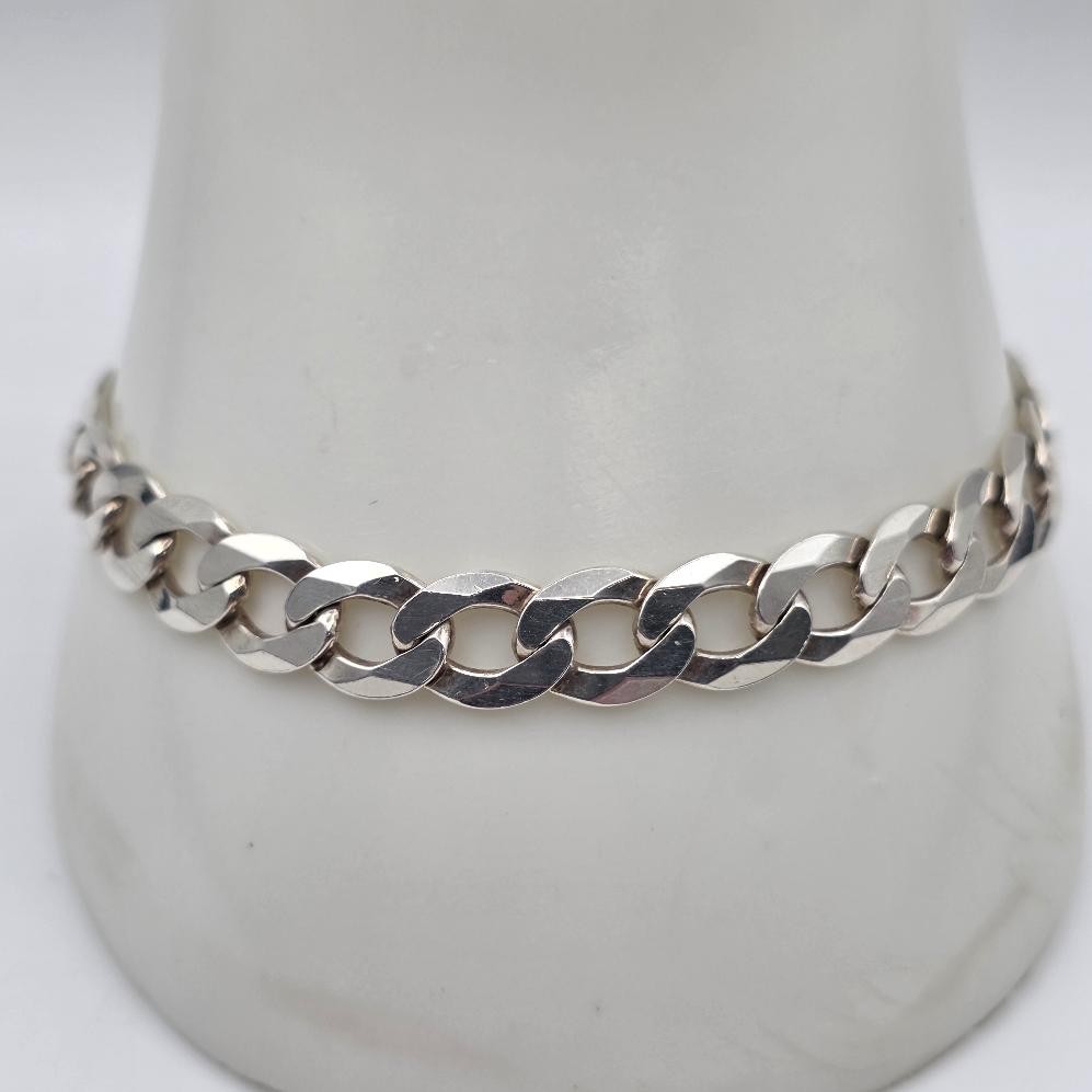 SAC 8″ 925 Sterling Silver 7.5mm Diamond-Cut Curb Link Chain Bracelet ITALY