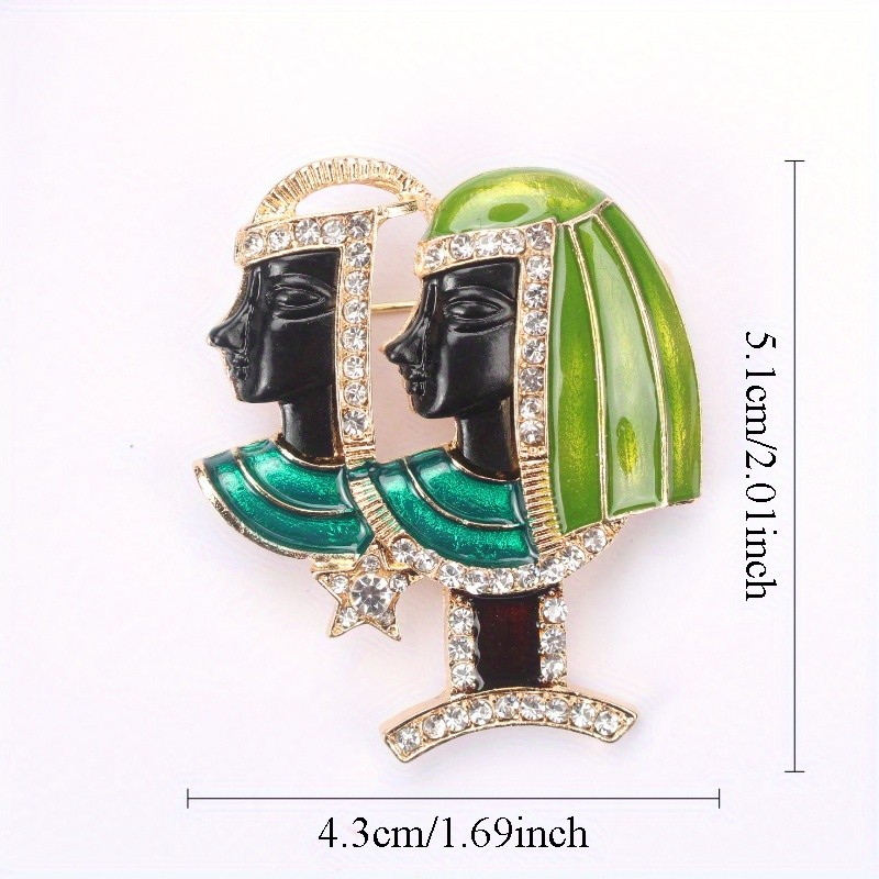 Sparkling Egyptian Brooch: Two Figures, Gem Details, Charming Gift & Accessory