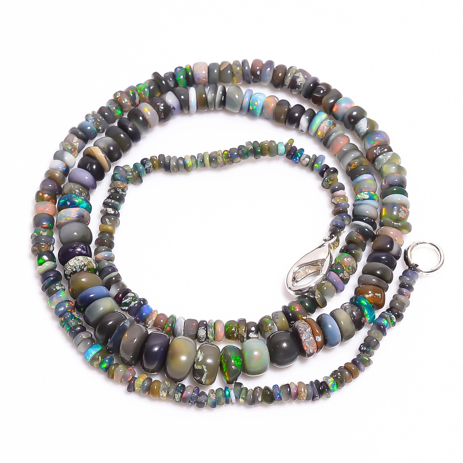 Natural Black Ethiopian Opal Rondelle Smooth Beads 3X2 6X4mm Necklace 17″ A-5263