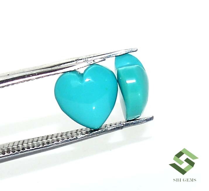 8×8 mm Natural Turquoise Heart Shape Cabochon Pair 3.26 CTS Certified Gemstones