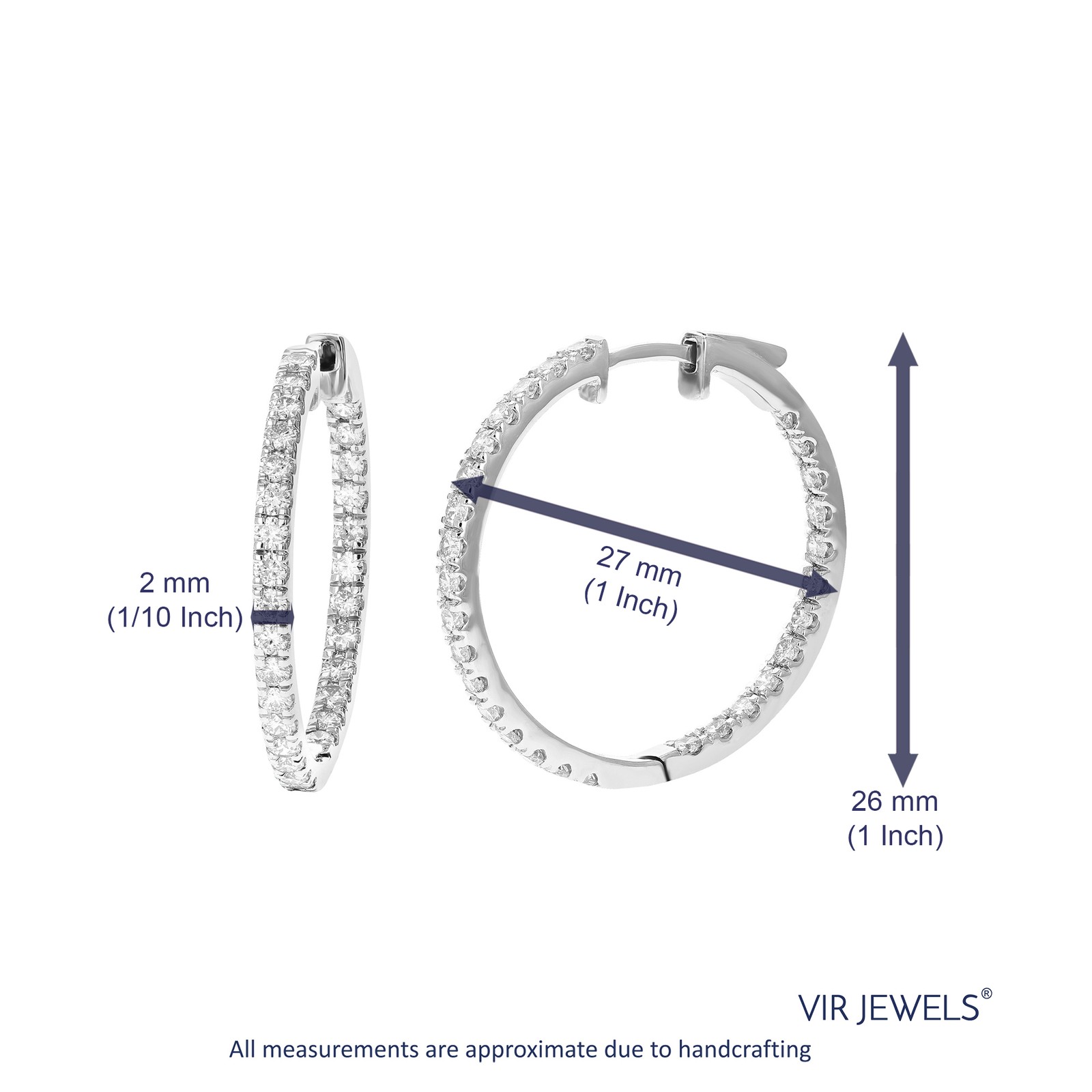 1.50 cttw Lab Grown Diamond Hoop Earrings in Sterling Silver With Latch Backs
