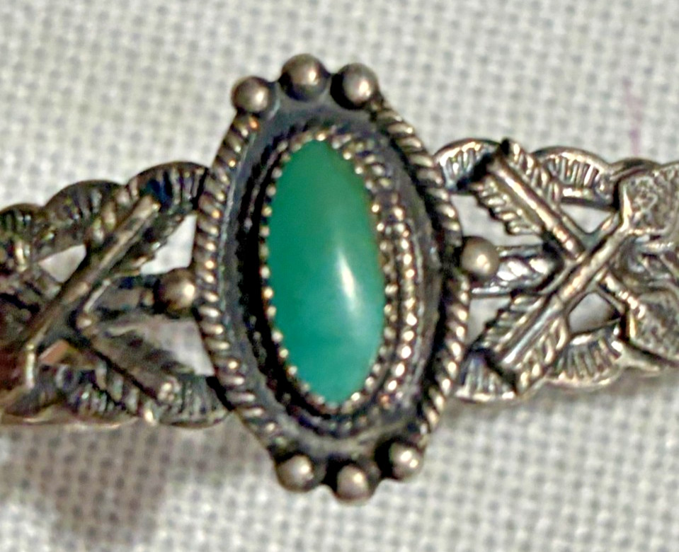 Vintage 1940’s Sterling Silver Cuff Bracelet Fred Harvey Era Style Turquoise