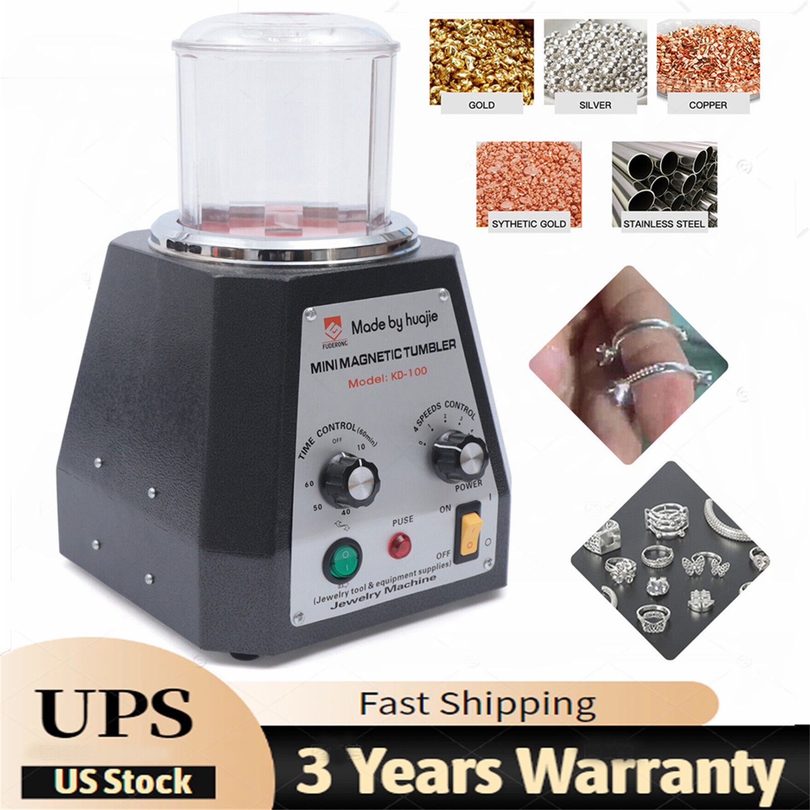 Mini Magnetic Tumbler 100mm Jewelry Polisher Finisher Machine Time Control USA~
