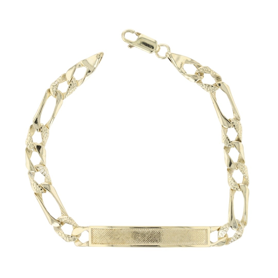 6mm Textured Figaro Link Chain 7″ ID Bracelet 14k Yellow Gold 7.21 Grams