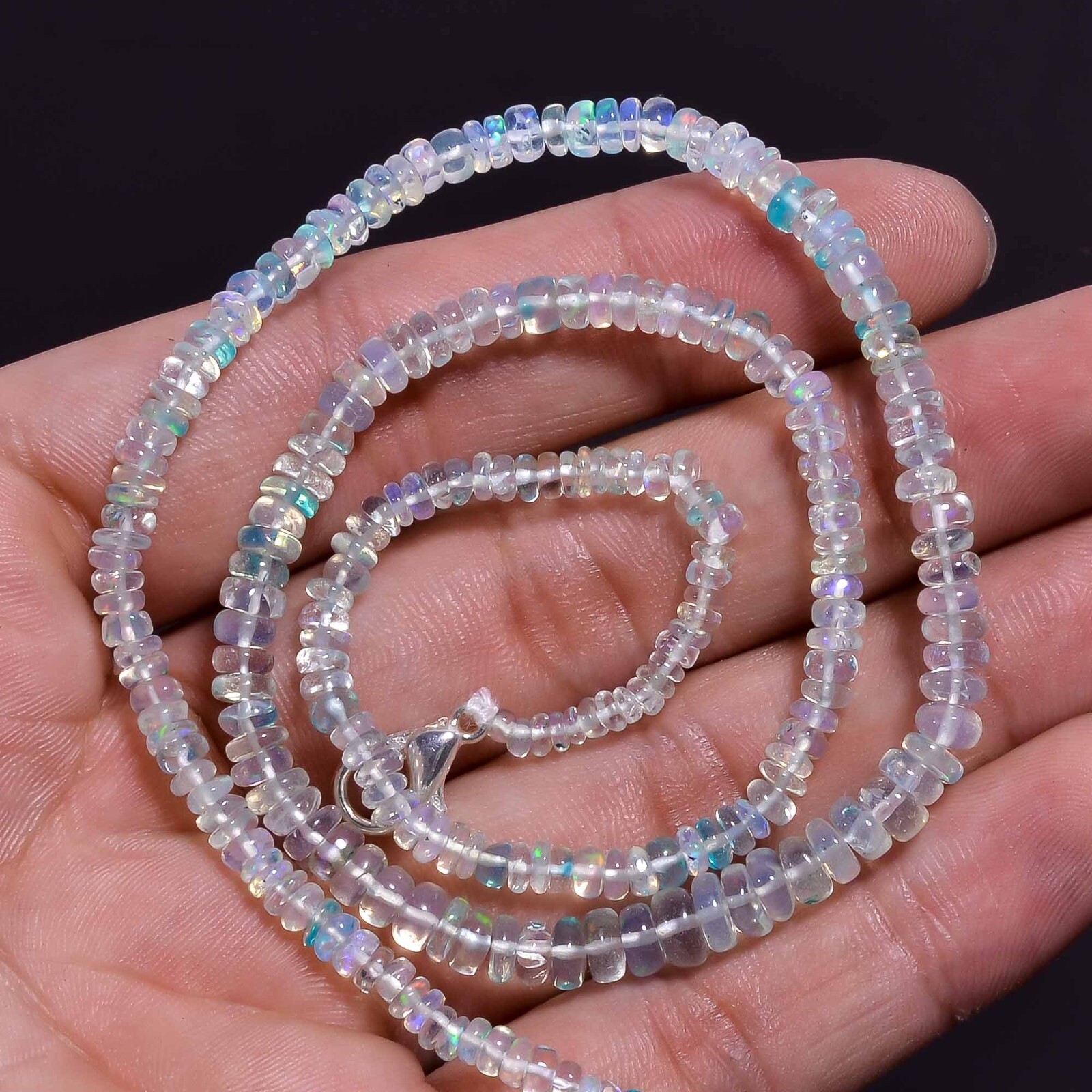 40.55 Ct.Welo Fire Blue Ethiopian Opal Rondelle Smooth Beads Necklace 18″ A2785