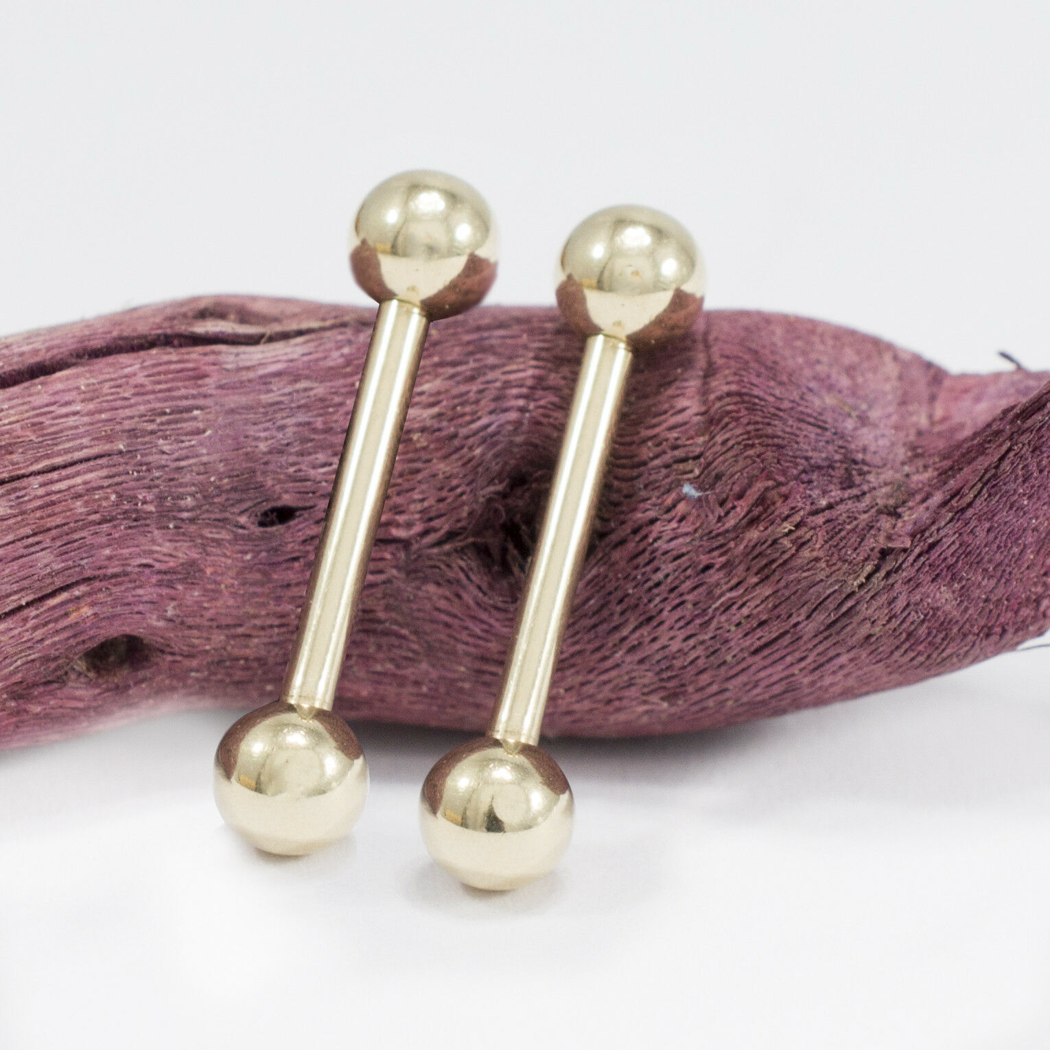 Nipple Ring Tongue Barbell One Gold Solid Yellow Gold 14K 14G 12MM Bar Jewelry