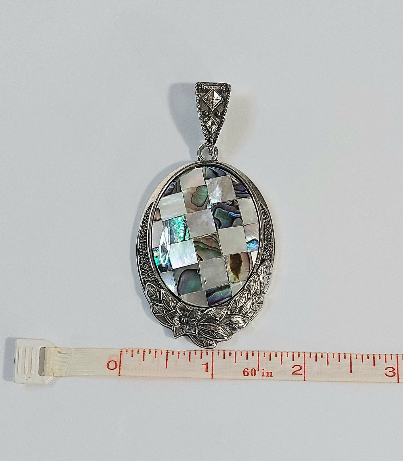 Mother of Pearl Abalone Shell Checkerboard Iridescent Necklace Pendant