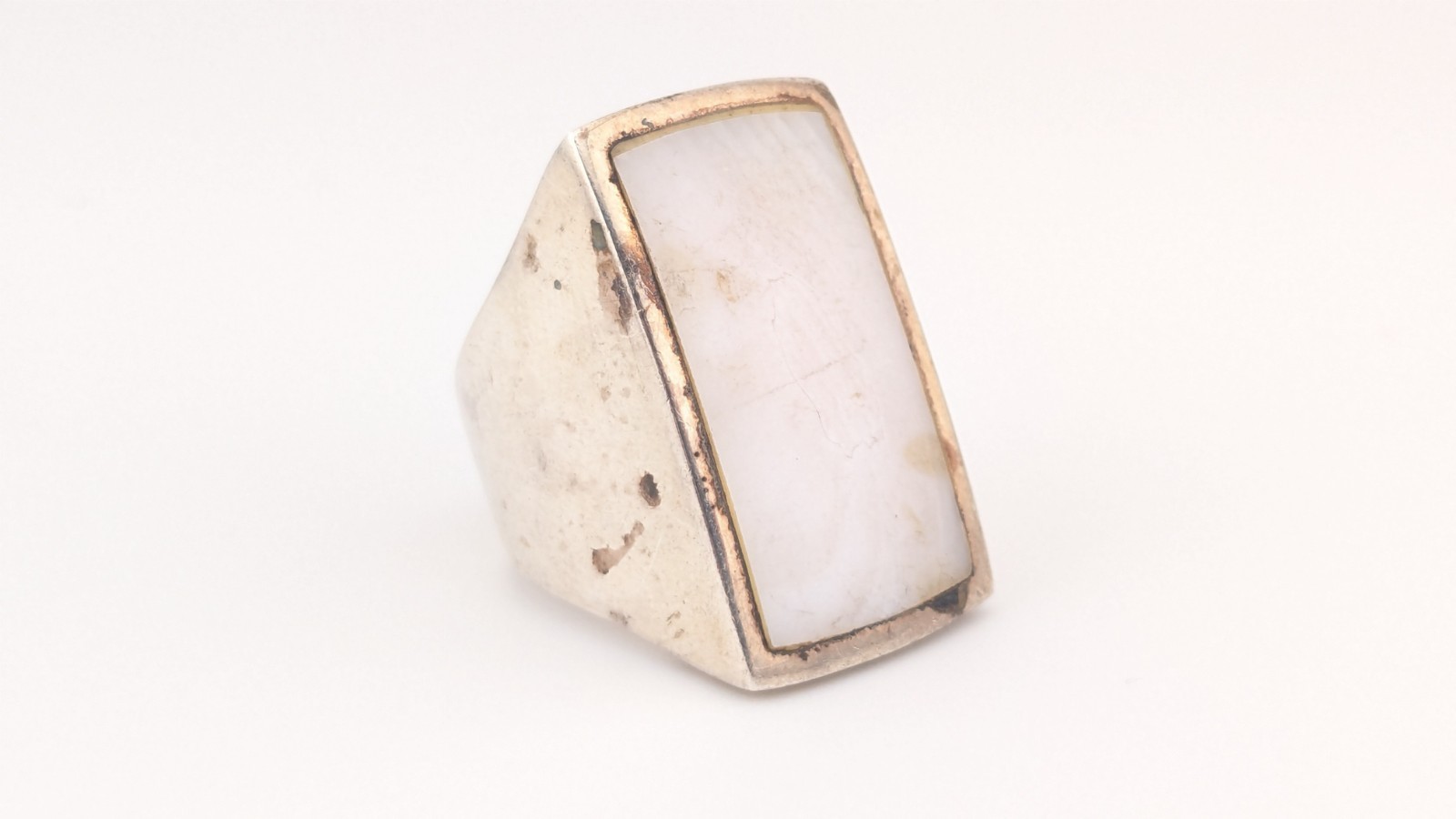 Sterling Silver Ring Rectangular Mother of Pearl AV 925 Thailand Size 7.75
