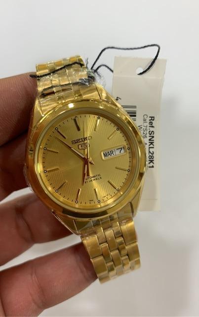 Seiko Men’s Gold Tone Stainless Steel Automatic Golden Dial Watch SNKL28K1