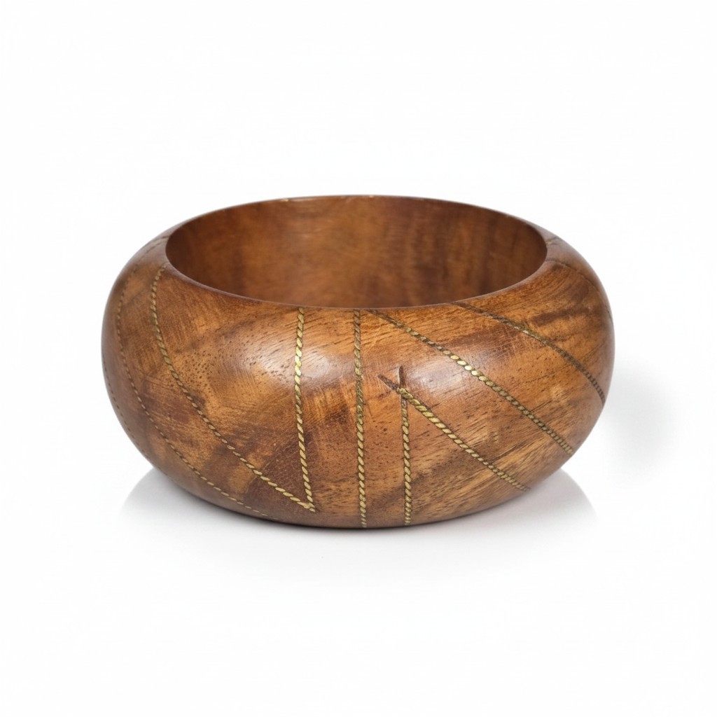 Stephan & Co Women’s Wide Wood Bangle With Gold Plated Inlay NWOT