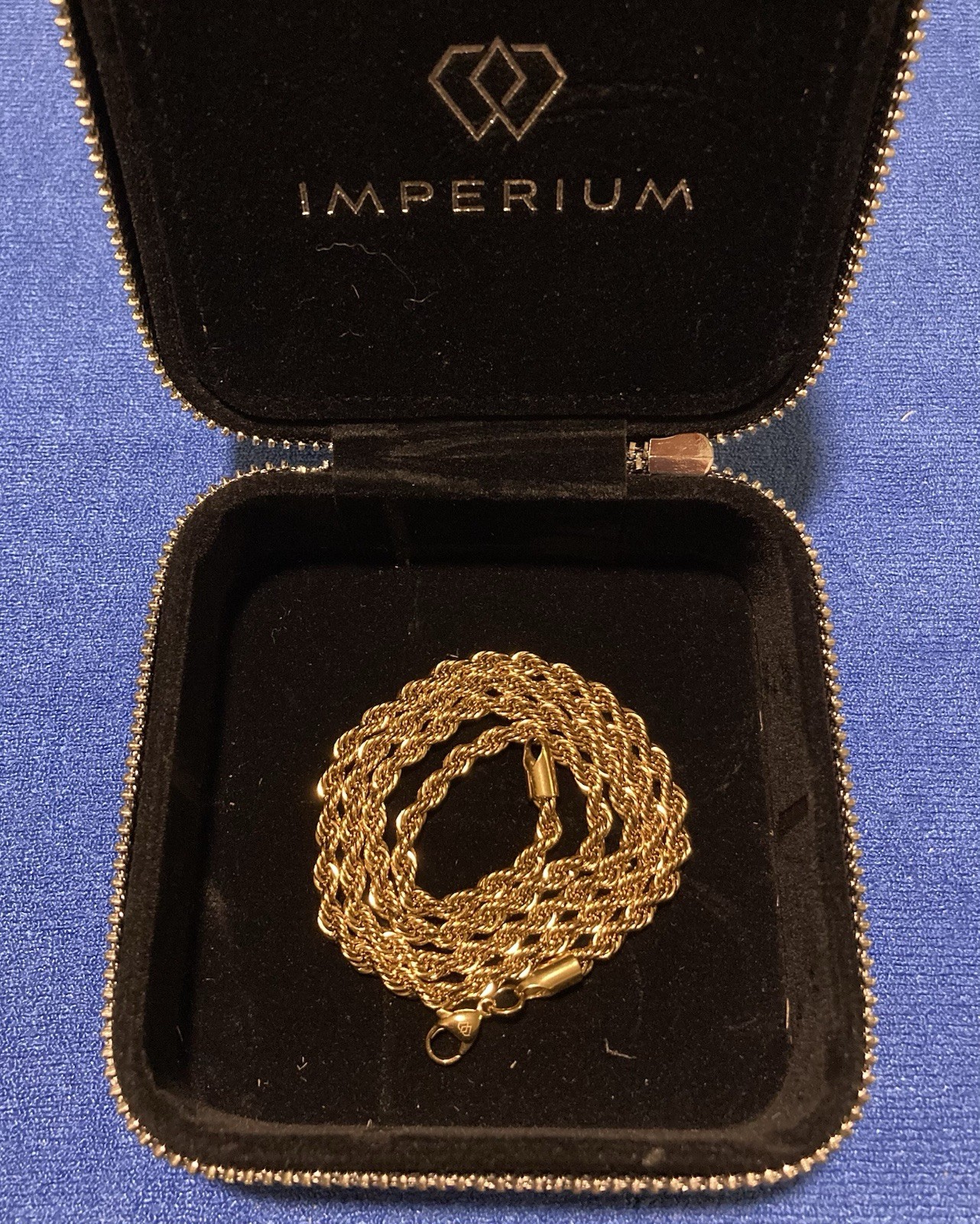 IMPERIUM 18k Yellow Gold Plated Rope Chain Necklace 22” Length 4mm Width