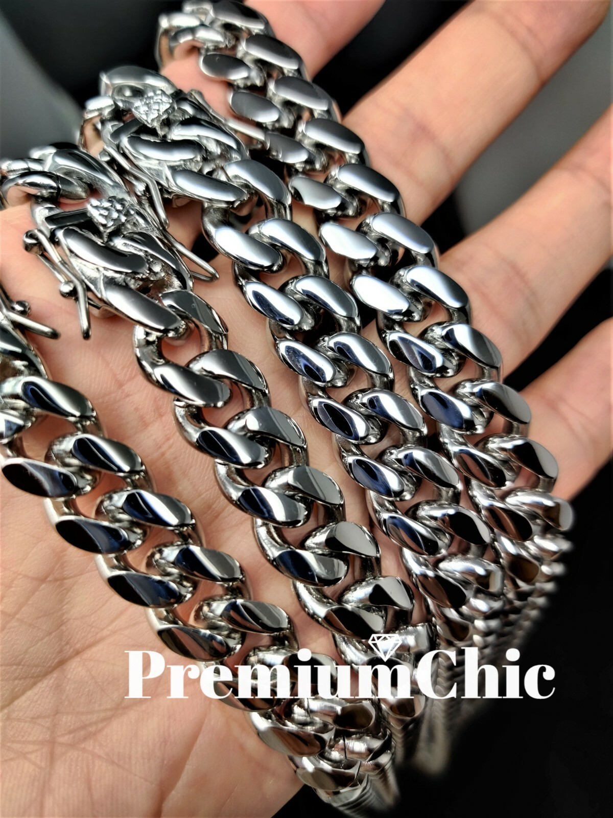COMBO SET Miami Cuban Necklace & Bracelet Solid Stainless Steel Hip Hop Jewelry