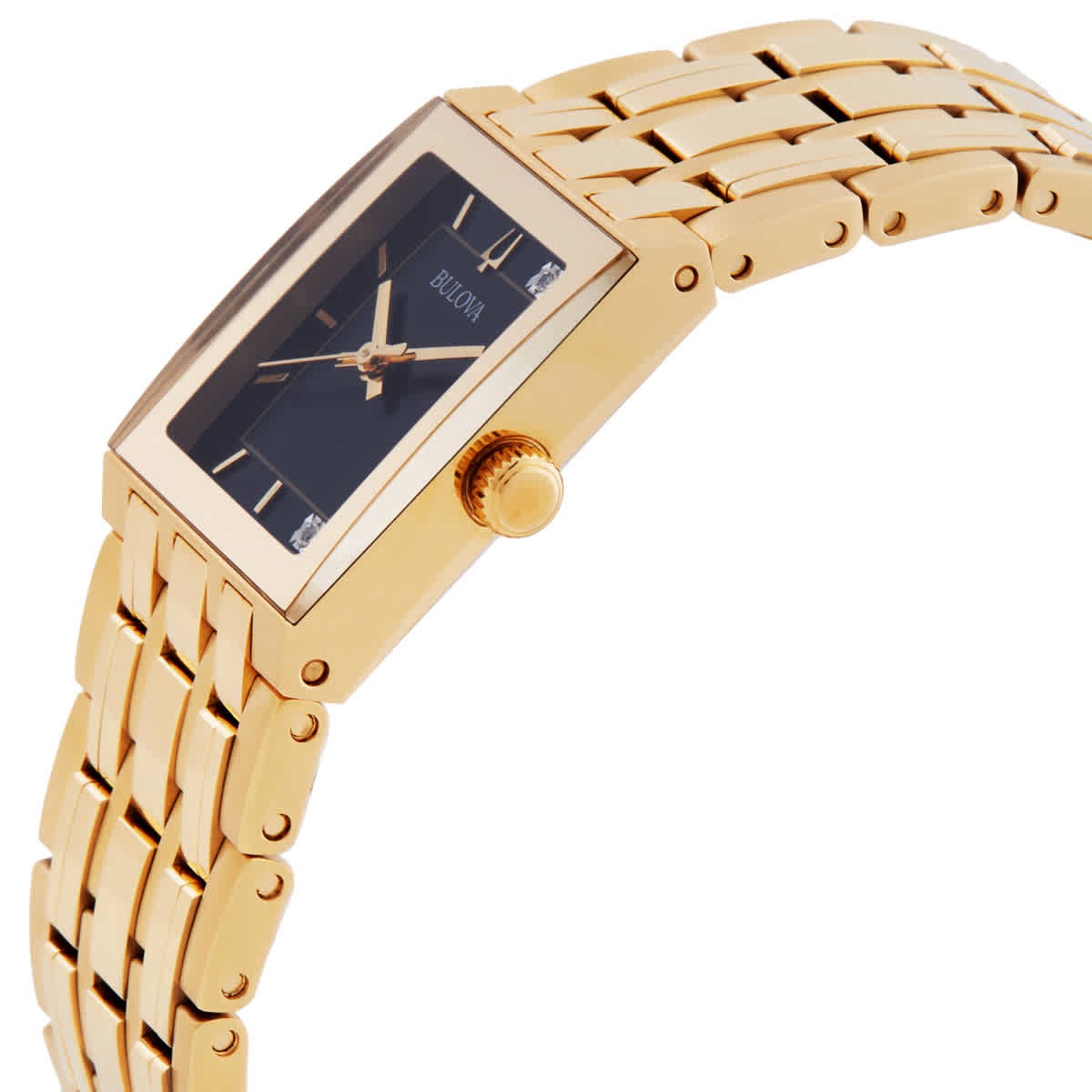 Bulova Quadra Quartz Diamond Black Dial Ladies Watch 97P167