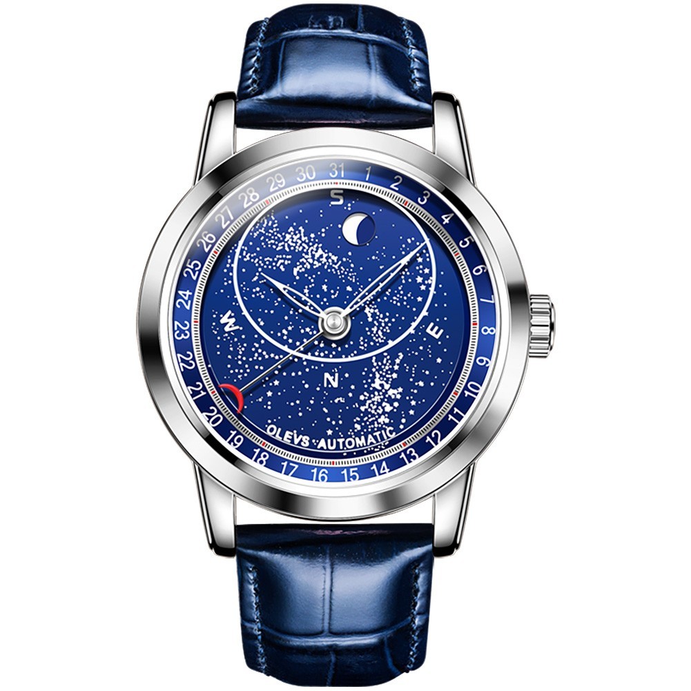OLEVS 9923 Multi-functiom Starry Sky Rotation Dial Business Mechanical Watch`