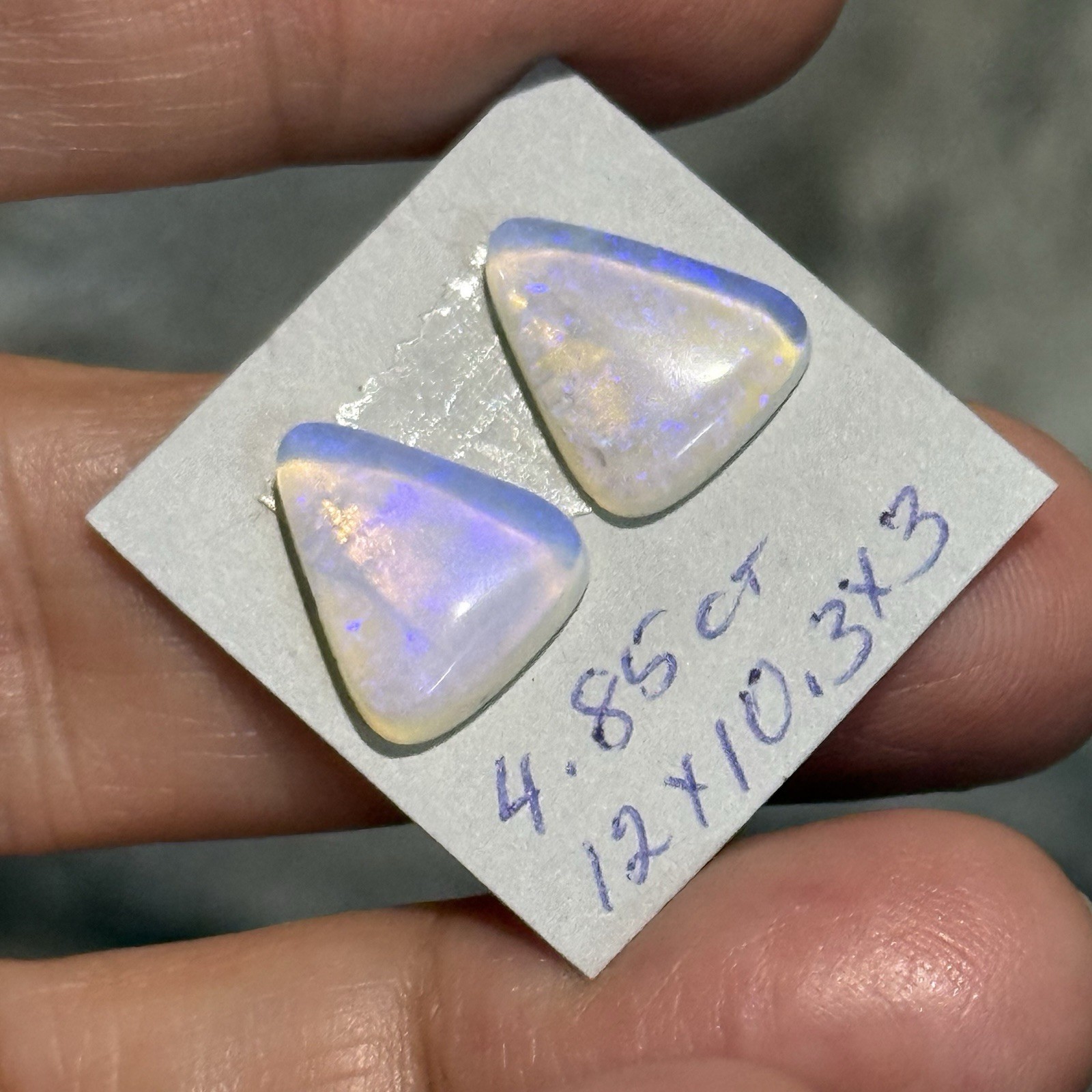 4.85ct 12×10.3×3.6mm Pair Clear Crystal Pipe Australian Opal Cabochon Gems