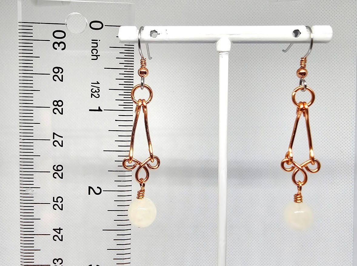Handmade Yellow Jade Dyed Gemstone Copper Wire Dangle Earrings Boho Drop
