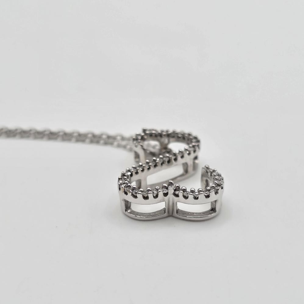 Jane Seymour Open Heart 14K White Gold Round Diamond Heart Pendant Necklace