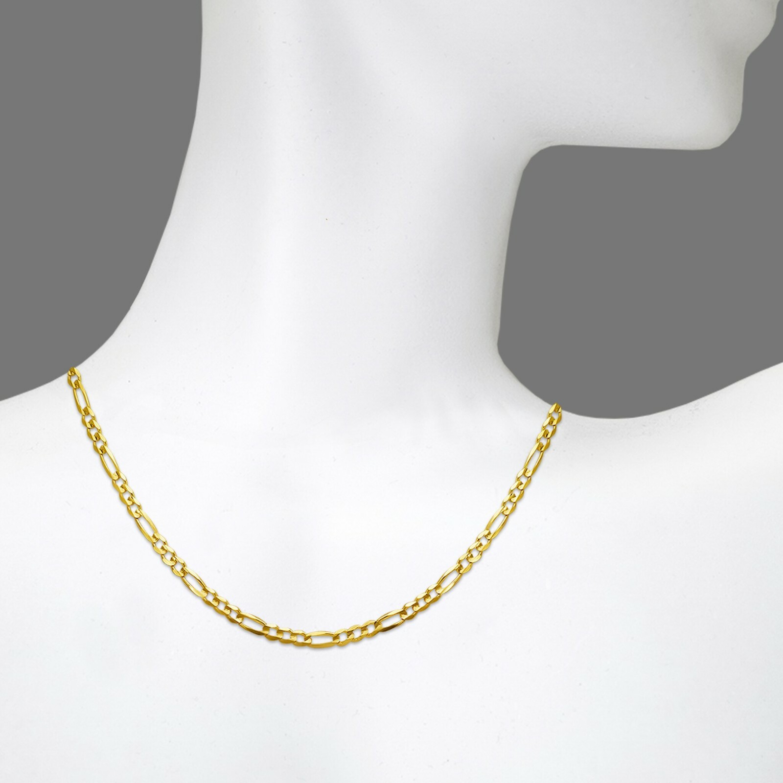 Figaro Chain 14K Solid Yellow Gold 2-8mm Flat Link Necklace Men Women 16-30″