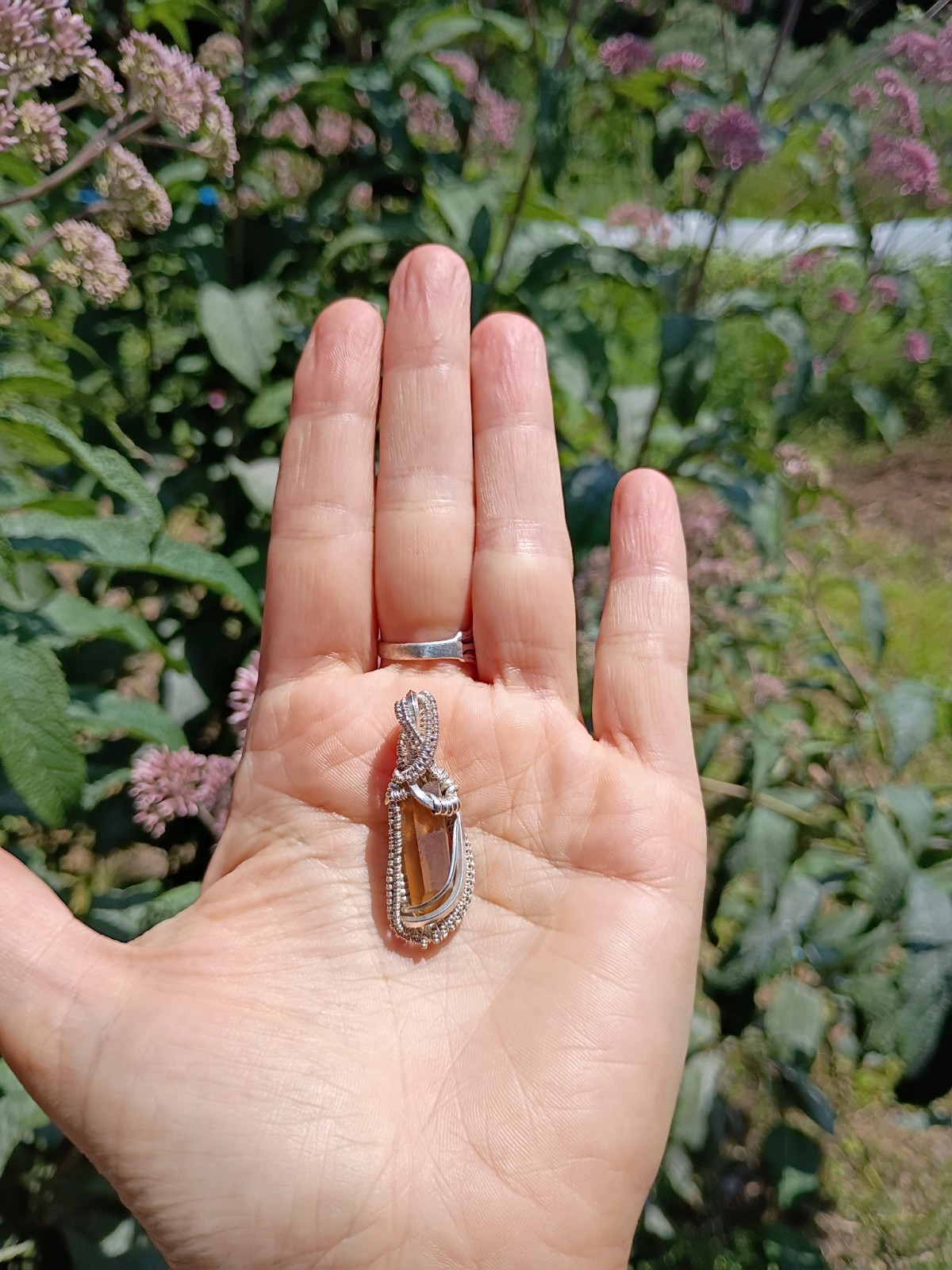 Citrine Crystal Pendant Sterling silver handcrafted amulet elegant necklace