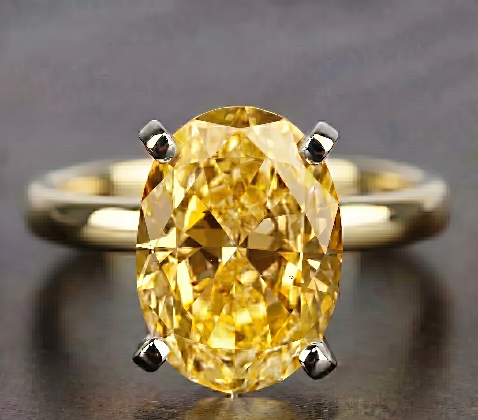 8.00 Ct Certified Oval Shape Natural Yellow Diamond Ring VVS1 Yellow Gold Finish