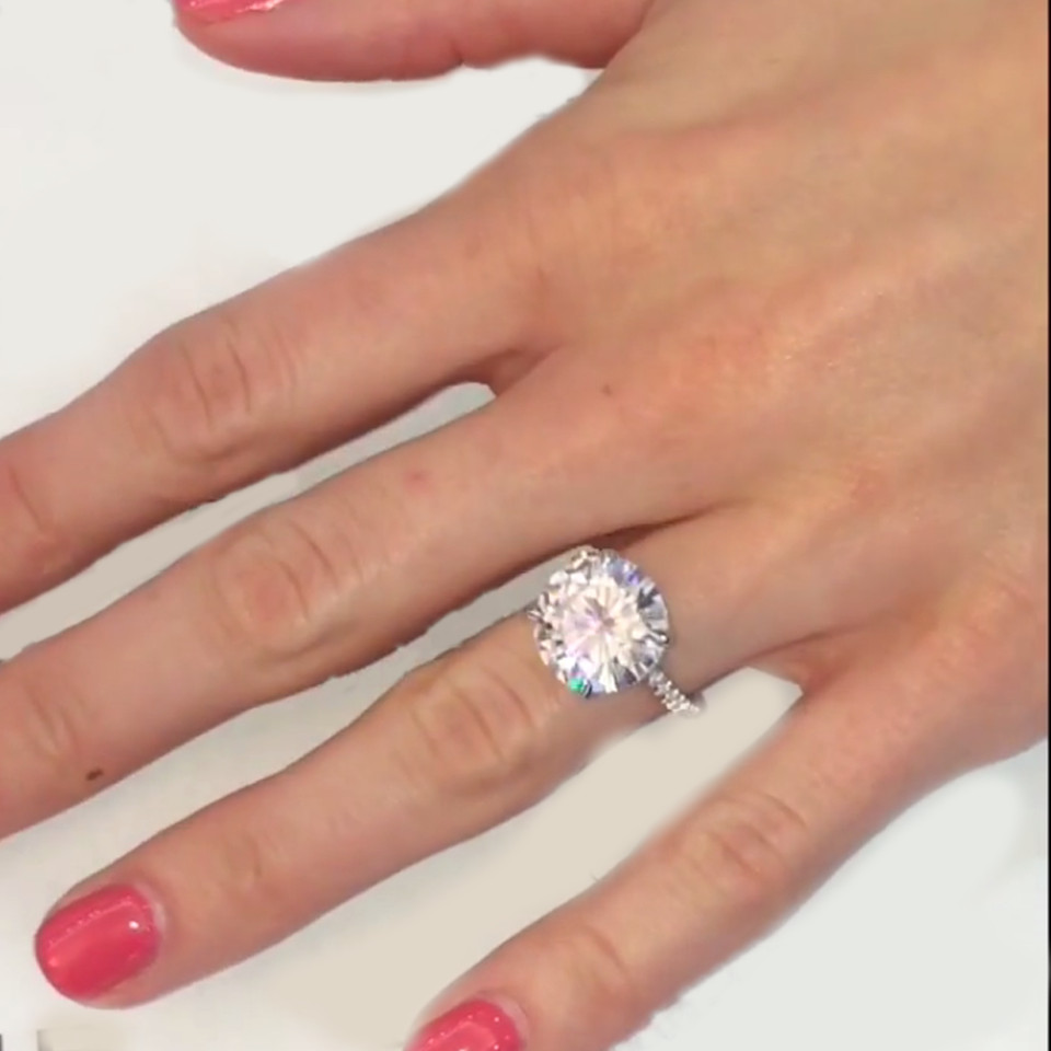 6 Carat Round Moissanite Hidden Halo Engagement Ring in 14K White Gold Plated
