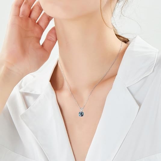 Cushio Cut LabCreated Alexandrite Women Pendant 14KWhite Gold Plated with Chain