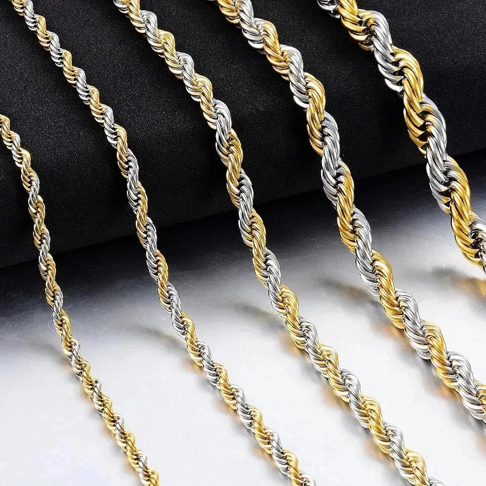 Twisted Rope Chain Necklace For Men Women Stainless Steel No Fade Classic Look