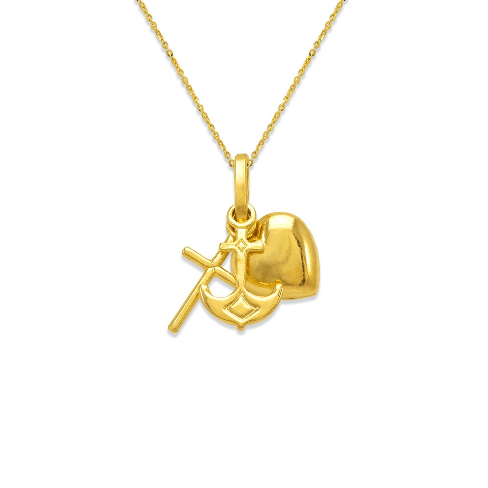 Faith Hope Love Pendant 14K Yellow Real Gold Anchor Cross Heart Necklace Charm