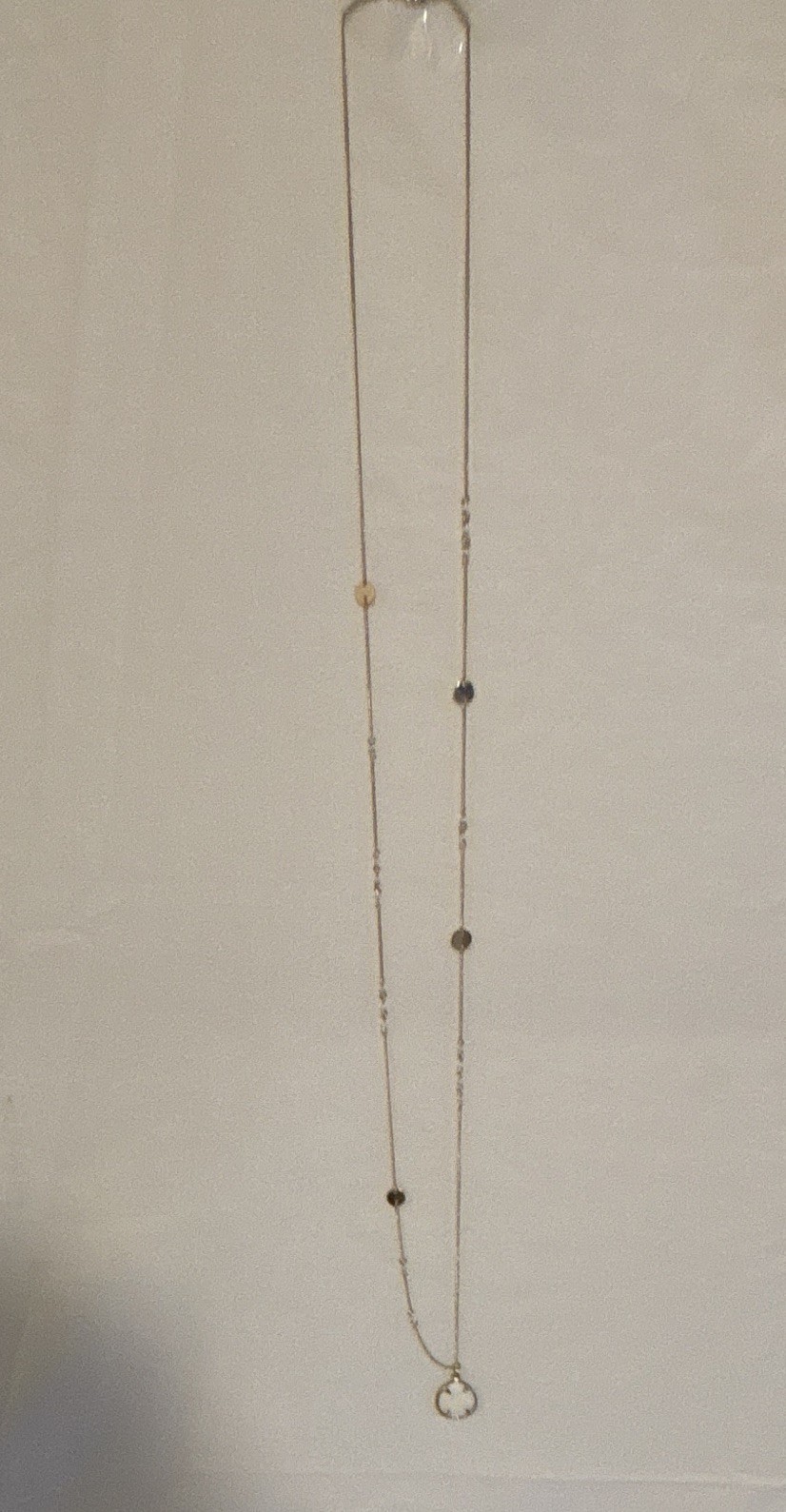 Gold Tone Metal Chain Necklace with Round Charm Pendant, Undated Era