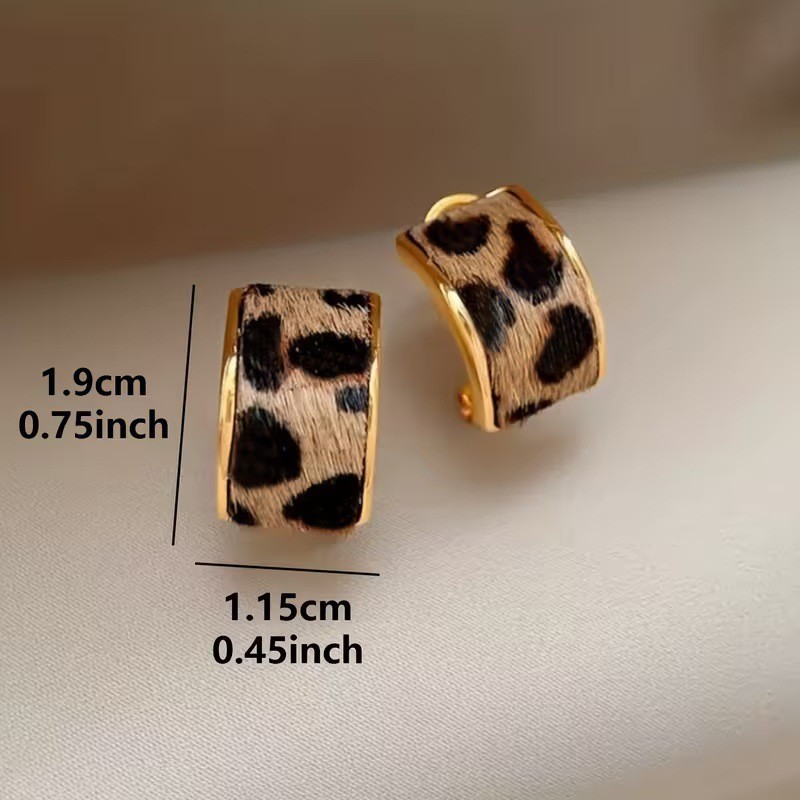 Leopard Print C Shape Earrings 2Pcs Women’s Gold Tone Fashion Jewelry