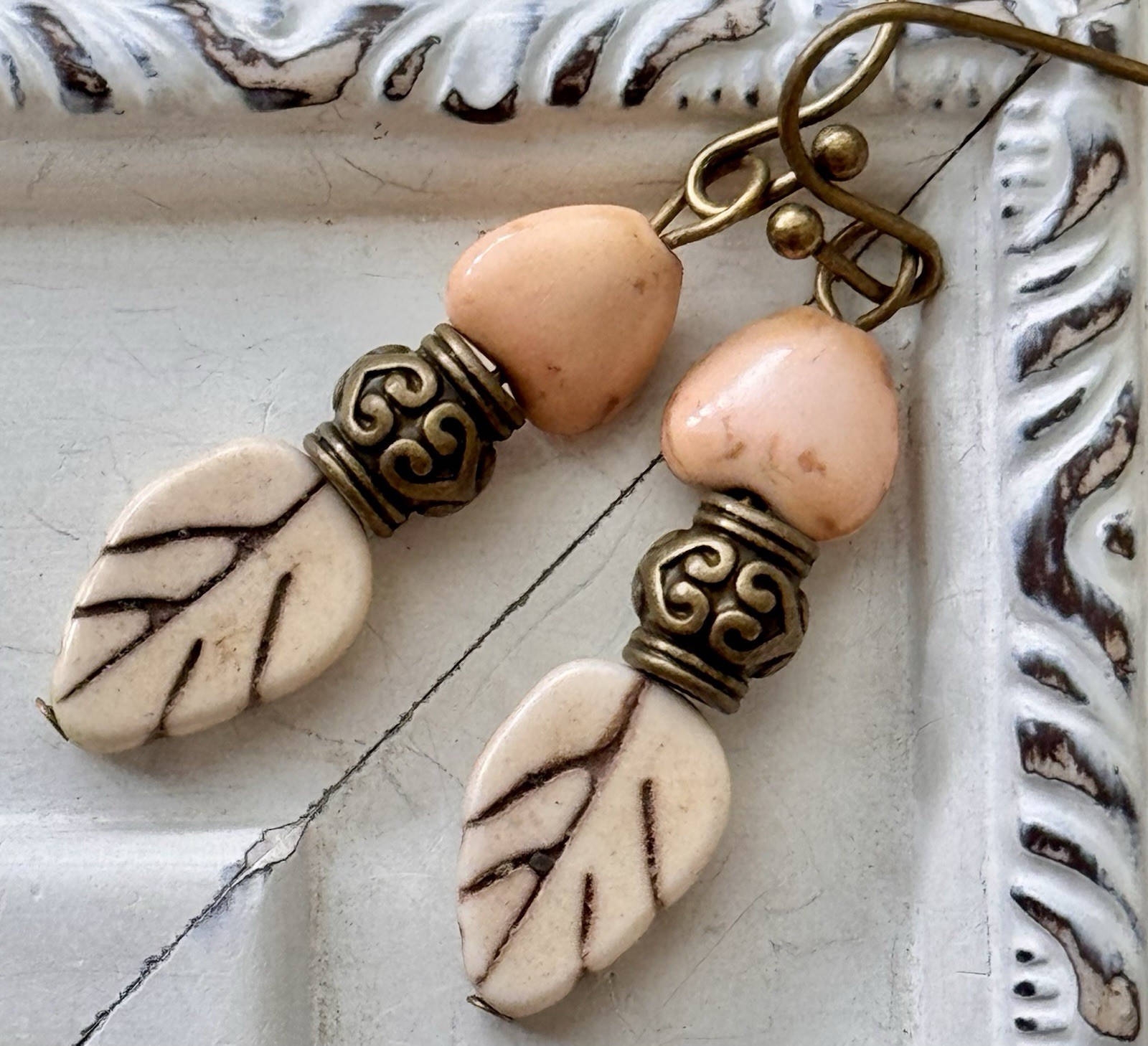 Bronze and Ivory Howlite Leaves. Available In Gold or Silver Upon Request