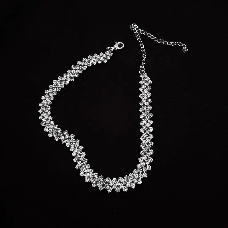 Rhinestone Collar Necklace Full Crystal Geometric 35+5cm Women Jewelry