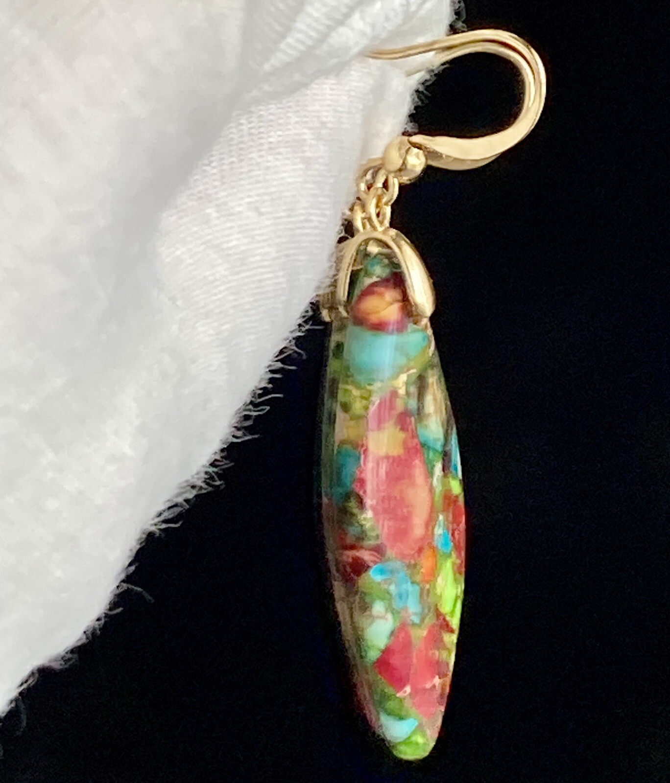 Jasper Stone Natural Imperial Leaf Dangle Drop Multicolor Earrings 7.71g Ladies