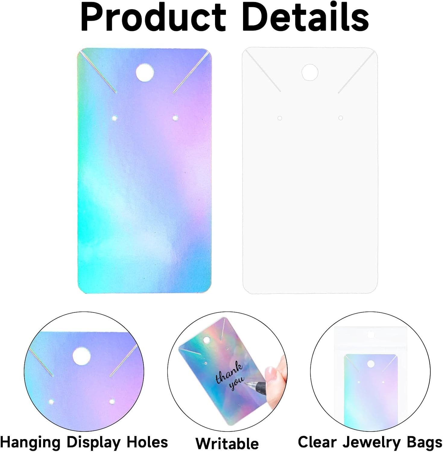 Necklace Display Cards 100Pcs Holographic Earring Cards 3.5×2 In