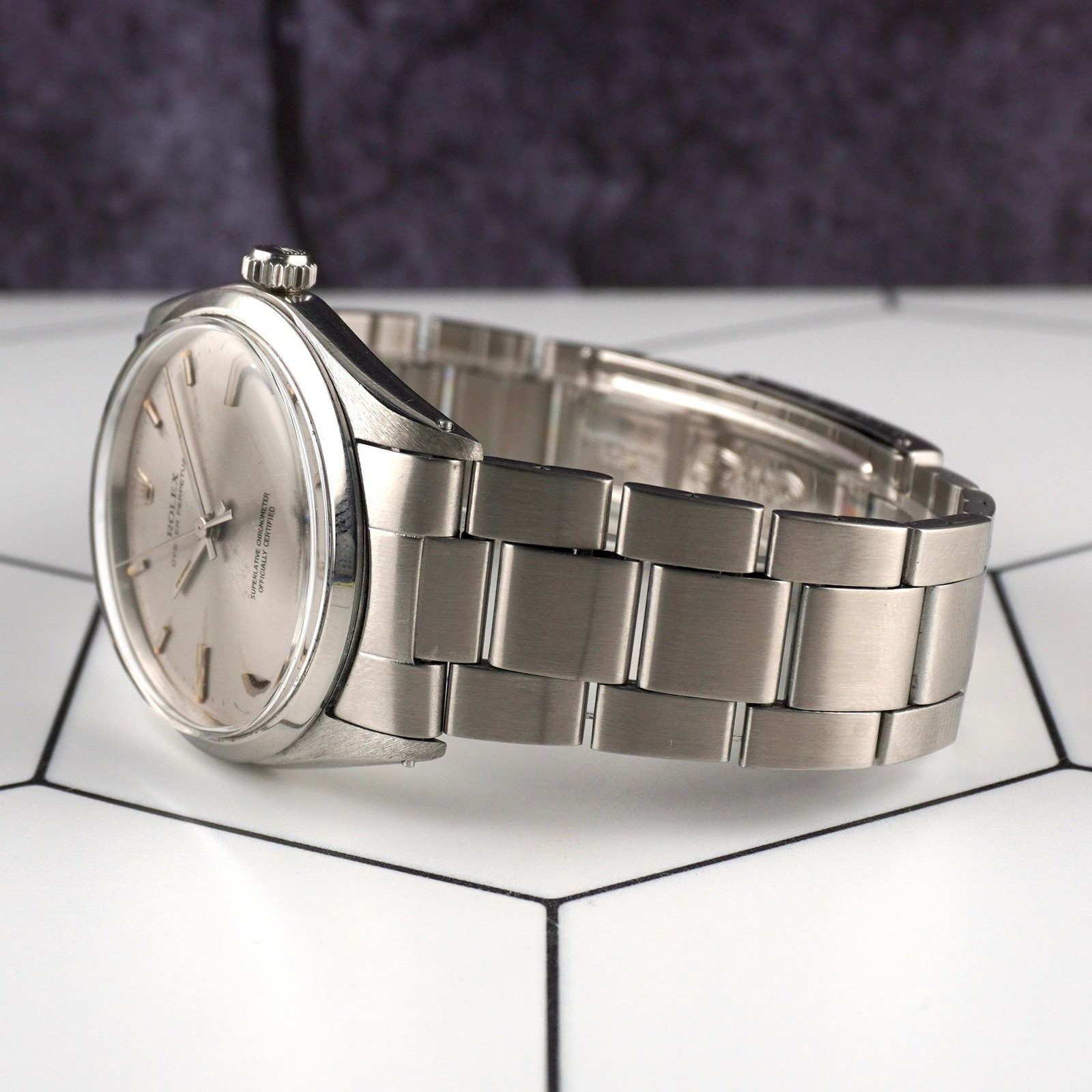 Rolex 36mm Datejust Mens Steel Engine-Turned Oyster Grey Dial Watch 1603
