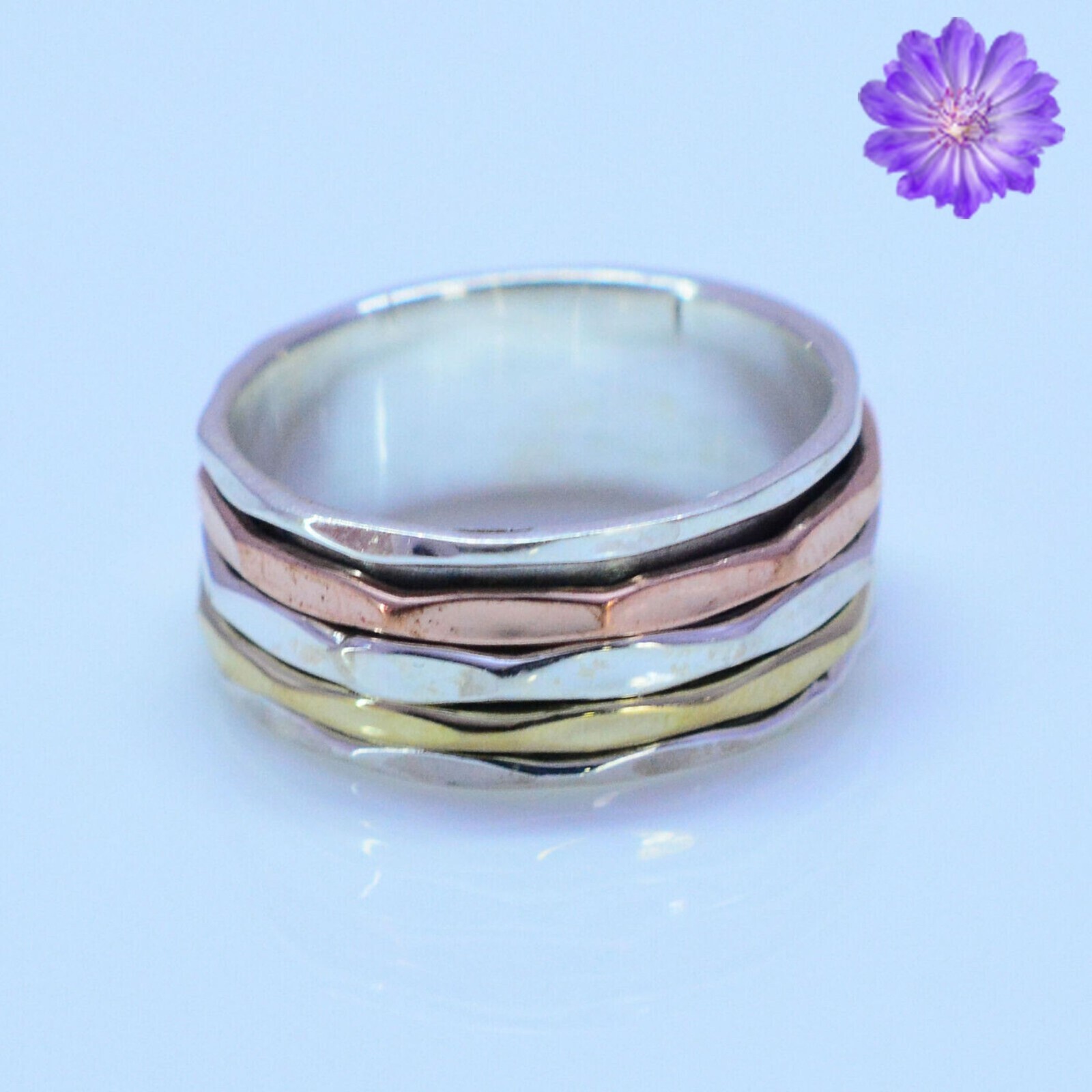 Two Tone Spinner Ring 925 Sterling Silver Handmade Jewelry Ring Gift For Her