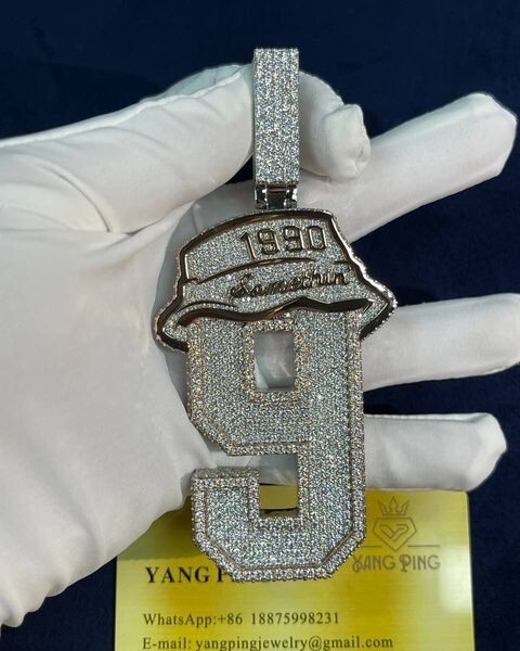 4 Ct Round Cut Real Moissanite Custom Number Men’s Pendant 925 Sterling Silver