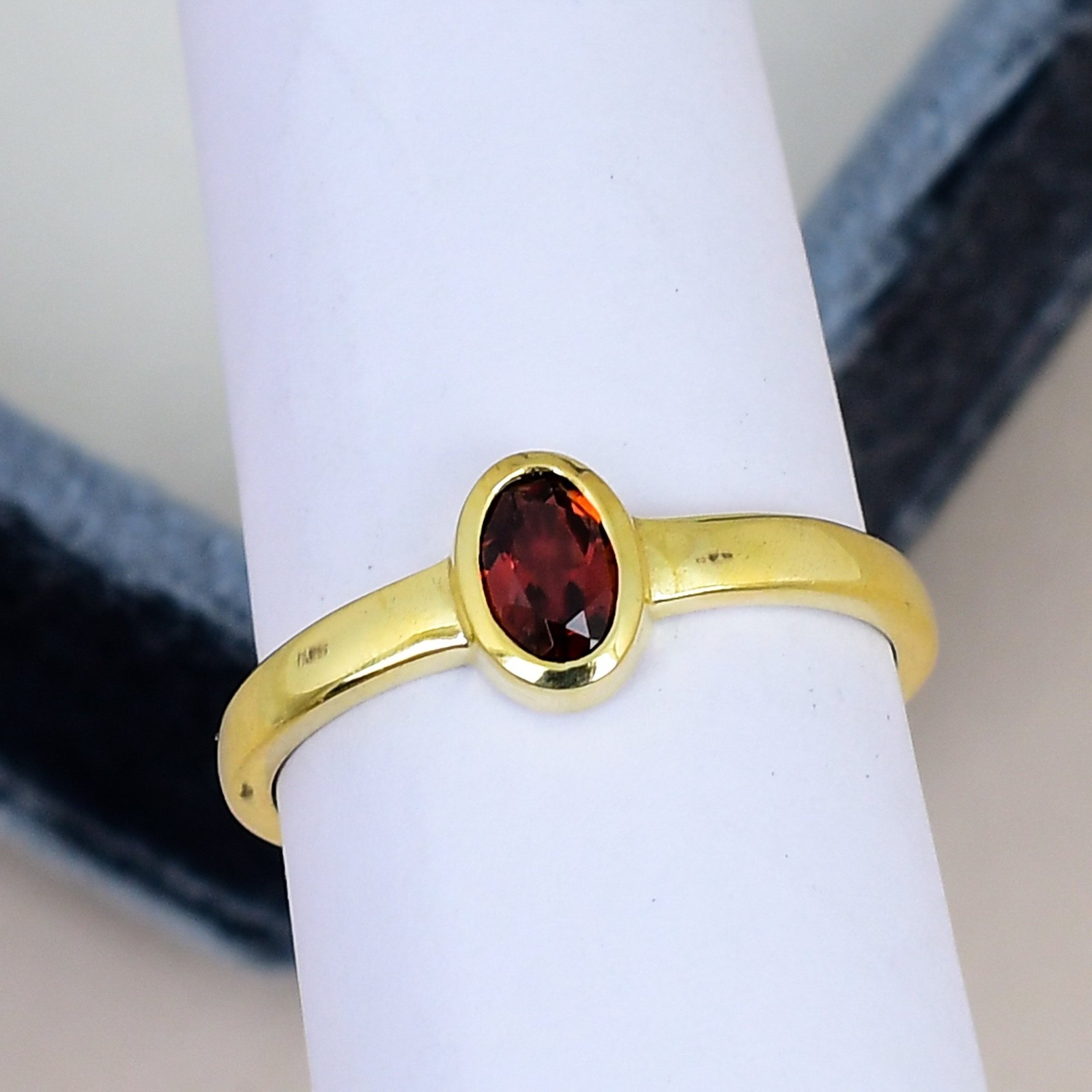 Garnet Oval 4x6mm Ring 18K Gold Plated Minimalist Solitaire Anniversary Gift