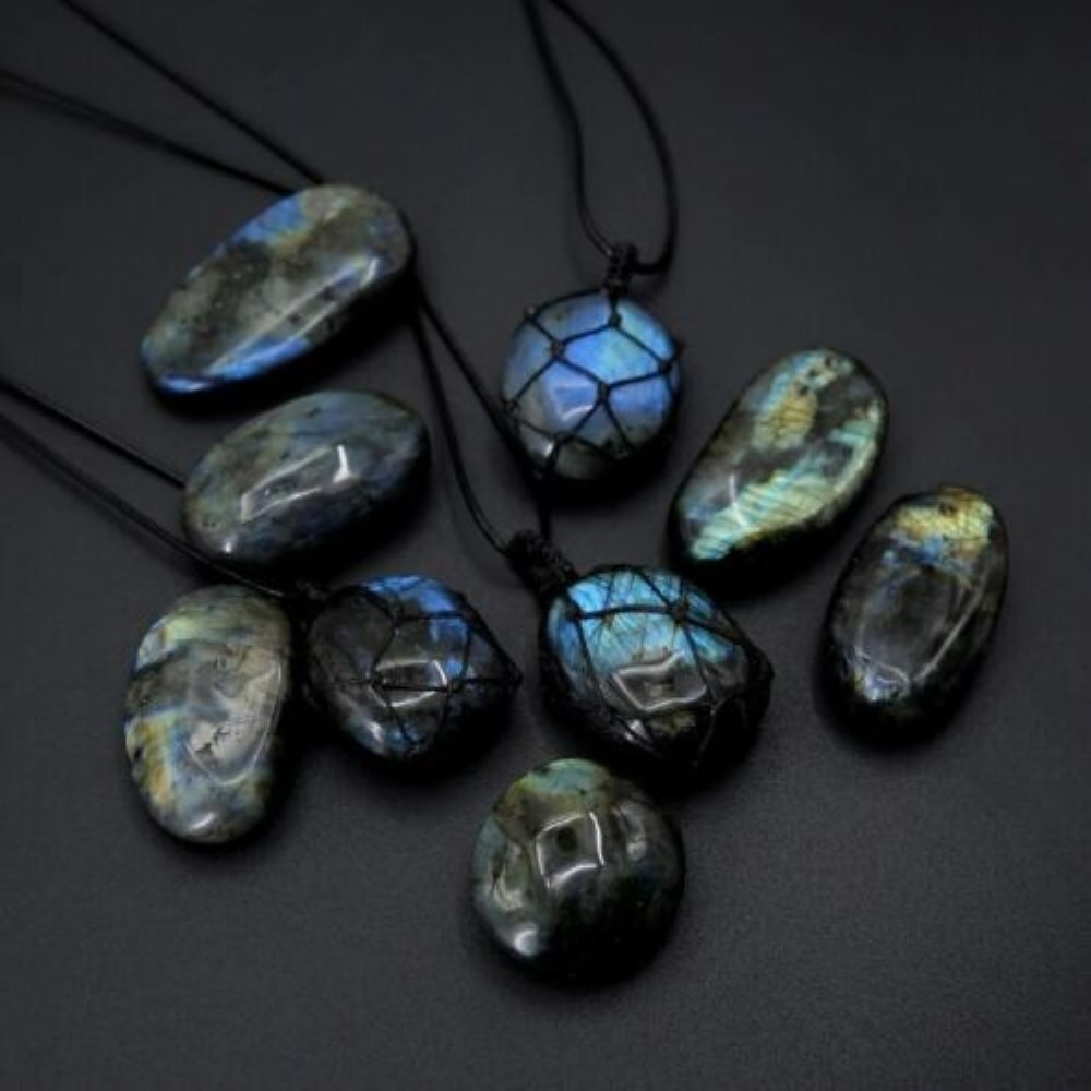 Natural Labradorite Pendant Necklaces Dragon’s Heart Braided Cord Necklace Gifts