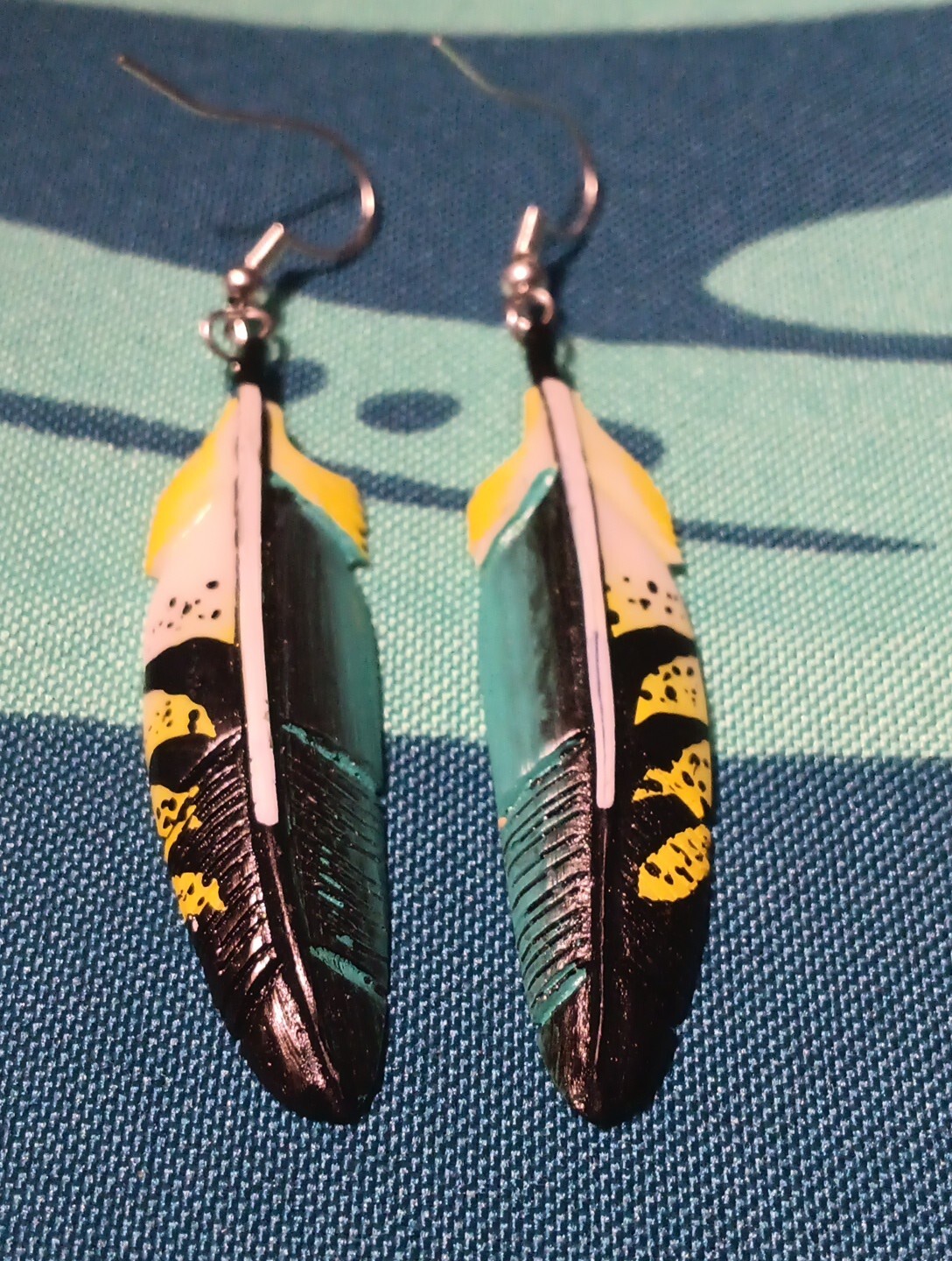 HANDMADE CARVED WATER BUFFALO BONE FEATHER EARRINGS ALASKA BONEYARD COLLECTION