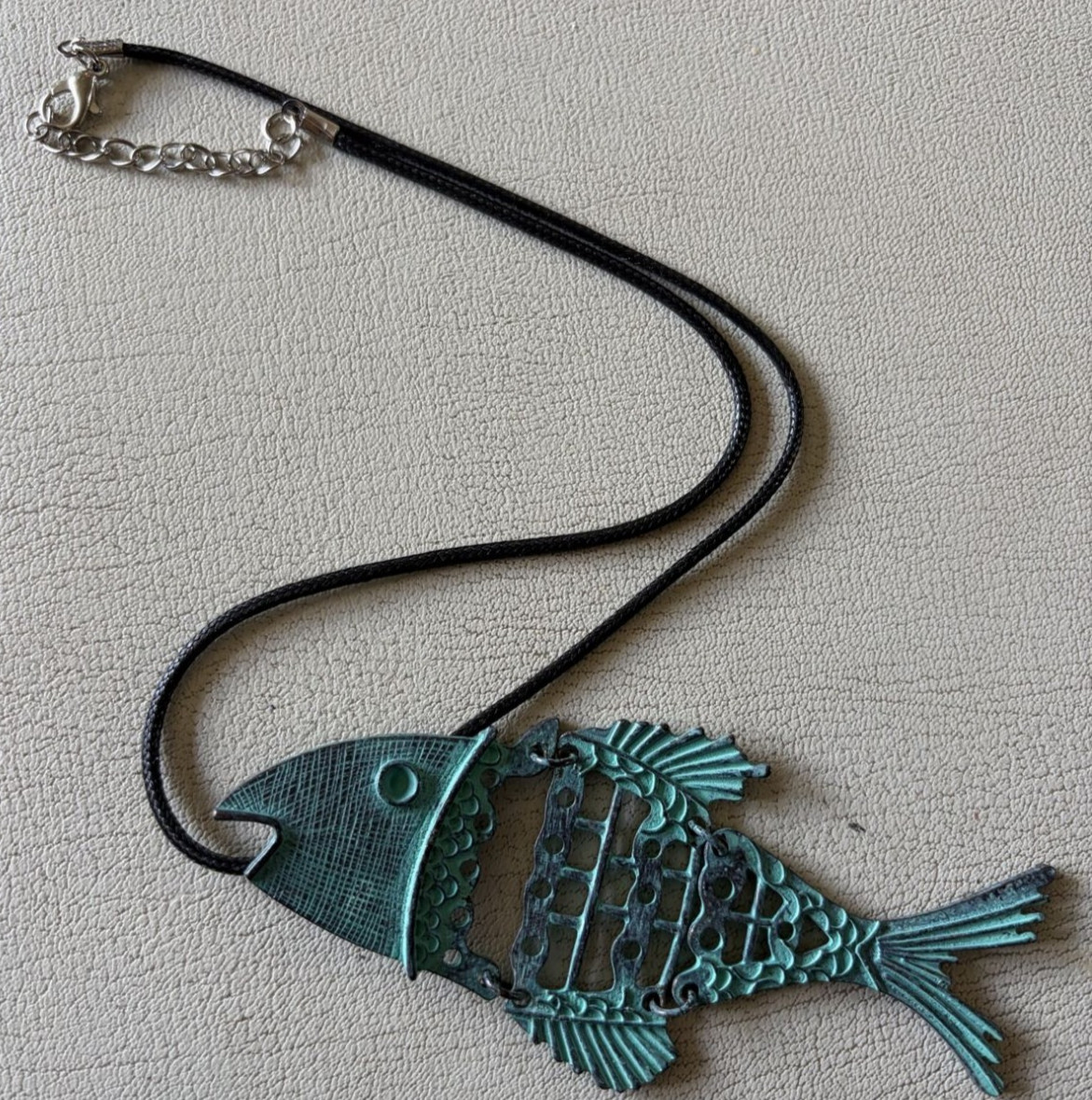 Blue Teal Articulated Fish Pendant Necklace. Gift Box.