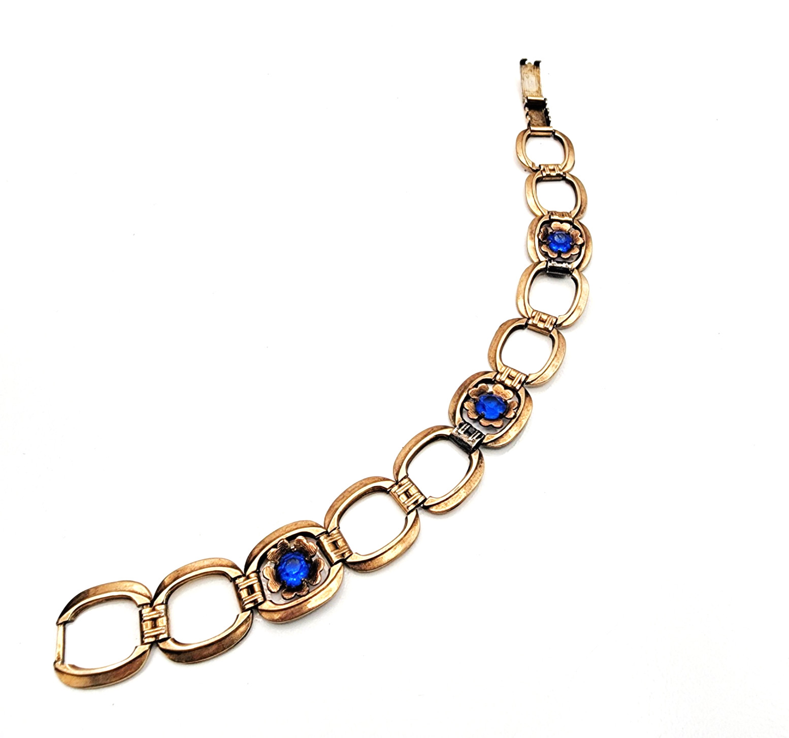 Vintage Louis Stern Lustern 12K Gold Filled Over Sterling Blue Glass Bracelet