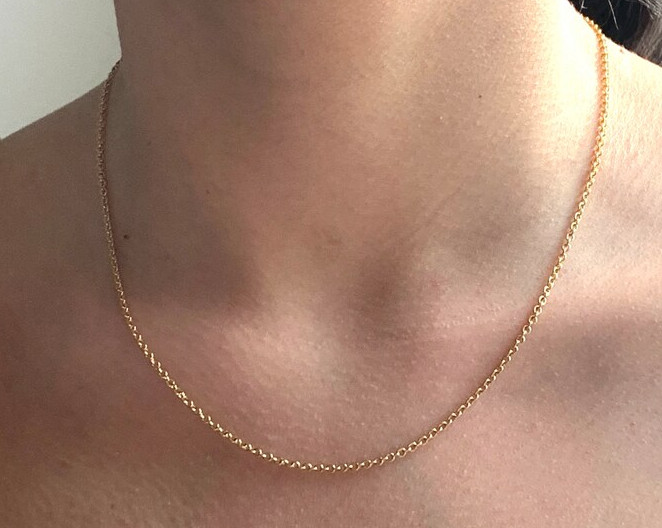 14k Yellow Gold 18″ Solid Cable Link Pendant Chain/Necklace 1.4 mm 2.3 grams
