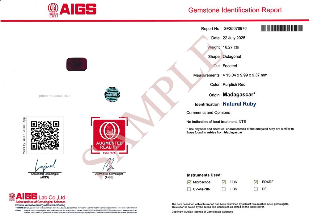 AIGS Gemstone Identification Full Report With Photo + Origin Precious Stone Only